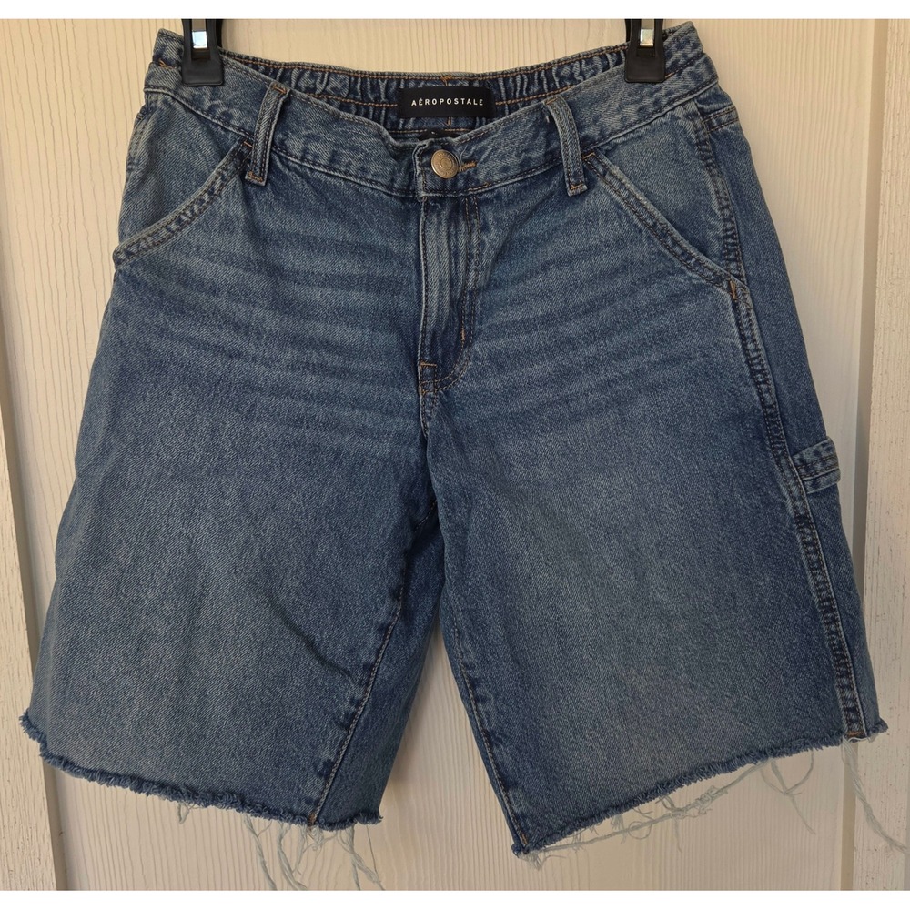 Aeropostale Baggy Jort Denim Shorts Carpenter Raw Hem XS Indie Streetwear Skater